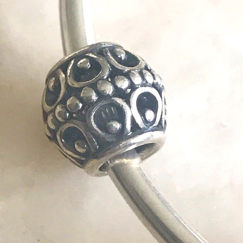 Pandora Sterling Silver Solid Bangle & 6 Charms - Picture 4 of 8